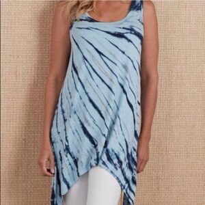 Soft Surroundings Tunic Length Tie Dye Blue White Tank Top